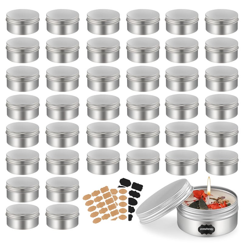 LIYAR 3 oz Tins with Lids, 40 Pack Aluminum Jars 3 oz Tin Salve Tins Refillable Containers With Screw Top and Labels for Salve,Candle,Spices or Balms(Silver) - Image 1